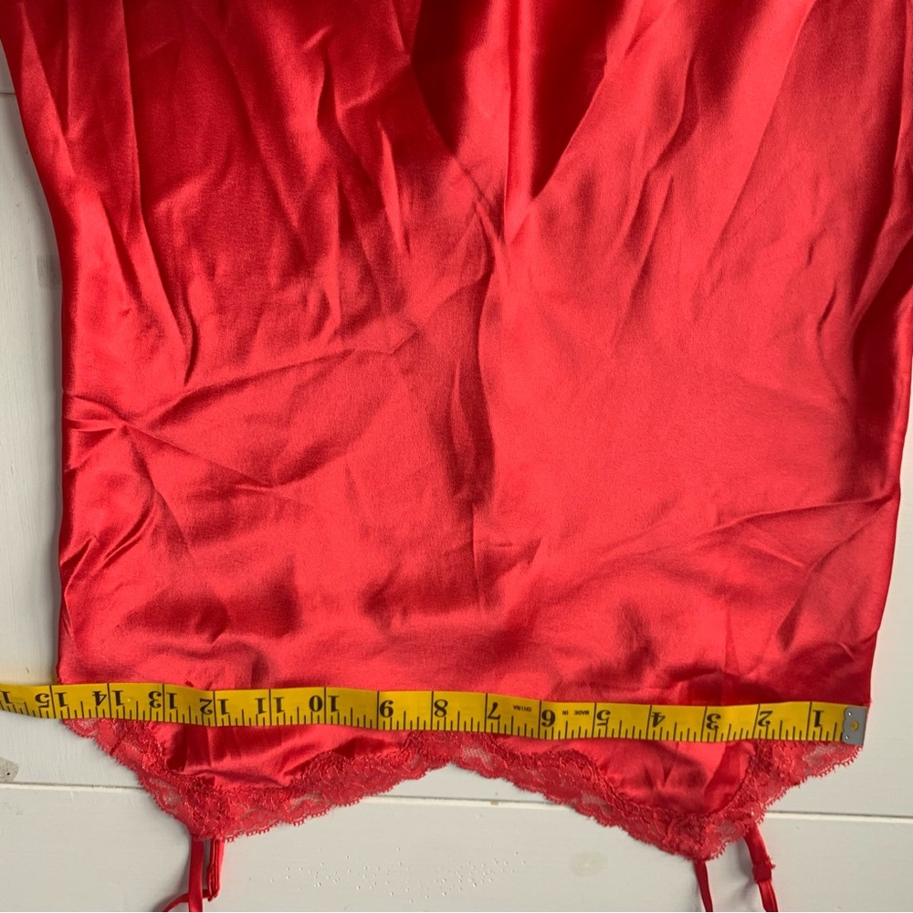 Victoria’s Secret Red Satin Lace Accent Split Babydoll Slip Dress Nightgown - Picture 12 of 14